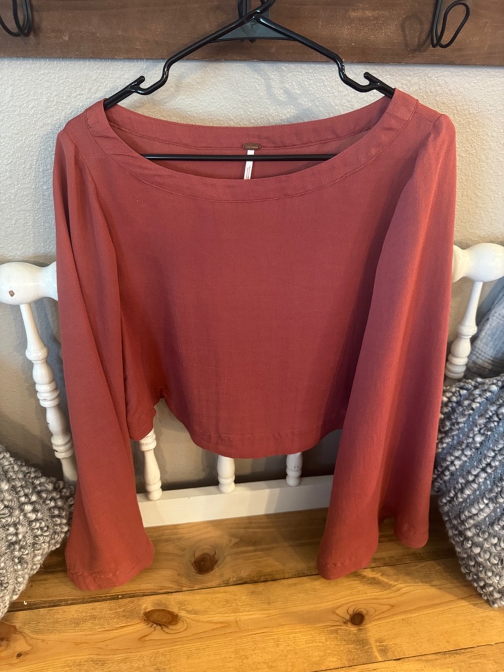 Free People Brick Red Cropped Boatneck Top
